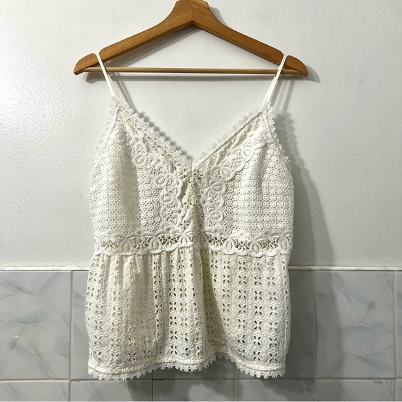 Abercrombie & Fitch Tops - Womens White Lace Eyelet Embroidered Cottagecore Festival Romantic Tank Cami Top